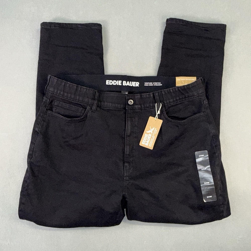 Women's Eddie Bauer Venture Stretch Fleece Lined Slim Jeans Black Size 24W